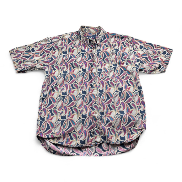 Vintage Enro Shirt Adult LARGE Purple Blue Paisley Check Psychedelic 90s - Picture 1 of 8
